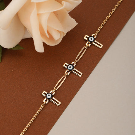 Pulsera De Cadena Con Colgante De Cruz Y Ojo, Estilo Simple Para Mujer