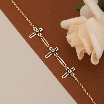 Pulsera De Cadena Con Colgante De Cruz Y Ojo, Estilo Simple Para Mujer