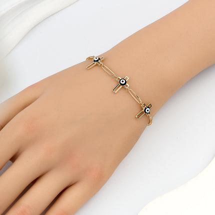 Pulsera De Cadena Con Colgante De Cruz Y Ojo, Estilo Simple Para Mujer