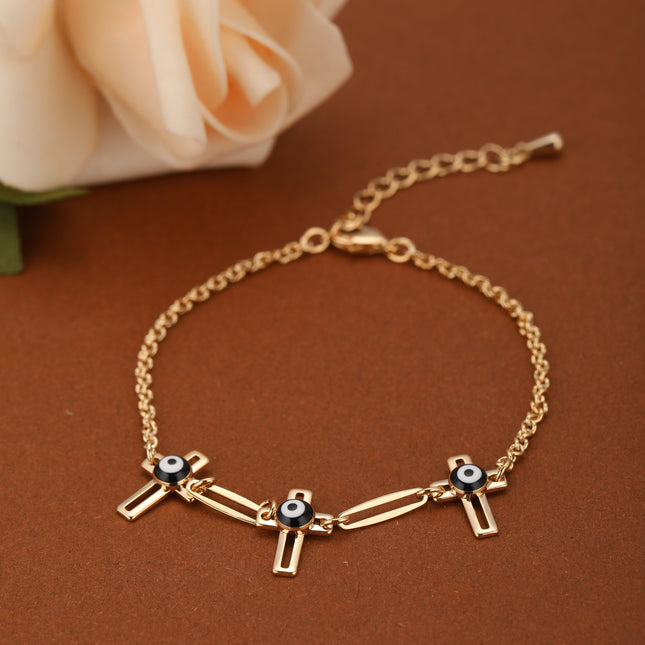Pulsera De Cadena Con Colgante De Cruz Y Ojo, Estilo Simple Para Mujer