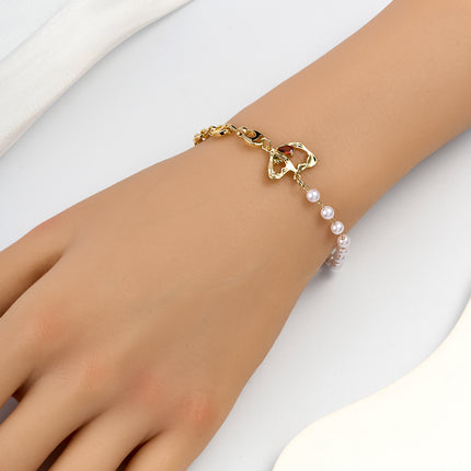 Pulsera Con Corona Irregular Y Perlas Cadenas De Cobre Para Mujer