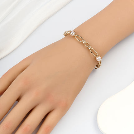 Pulsera De Cadena De Cobre Estilo Moda Con Perlas Sintéticas Para Mujer