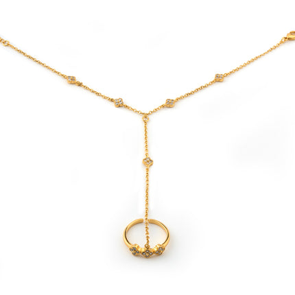 Pulsera Y Anillo De Trébol De Cuatro Hojas Cobre Cadena De Dedo Integrada