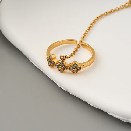 Pulsera Y Anillo De Trébol De Cuatro Hojas Cobre Cadena De Dedo Integrada