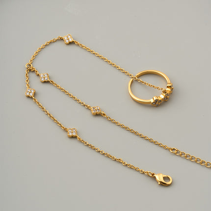 Pulsera Y Anillo De Trébol De Cuatro Hojas Cobre Cadena De Dedo Integrada