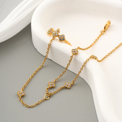 Pulsera Y Anillo De Trébol De Cuatro Hojas Cobre Cadena De Dedo Integrada