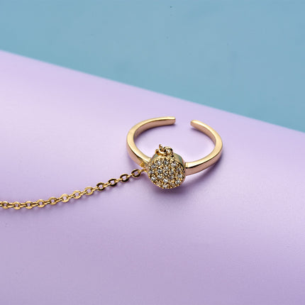 Pulsera Y Anillo Retro Cobre Con Circonitas Cadena De Dedo Integrada