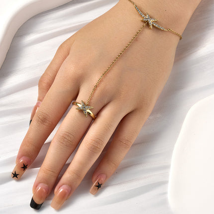 Pulsera De Cobre En Forma De X Con Zirconia, Cadena De Dedo Integrada