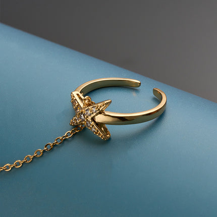 Pulsera De Cobre En Forma De X Con Zirconia, Cadena De Dedo Integrada