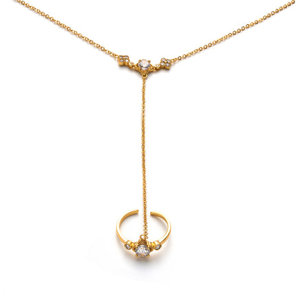 Pulsera Y Anillo Clásico De Cobre Con Zirconia, Cadena De Dedo Integrada