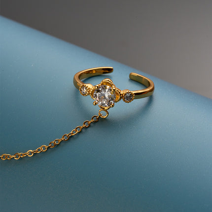 Pulsera Y Anillo Clásico De Cobre Con Zirconia, Cadena De Dedo Integrada