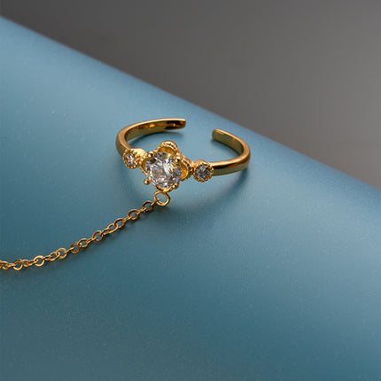 Pulsera Y Anillo Clásico De Cobre Con Zirconia, Cadena De Dedo Integrada