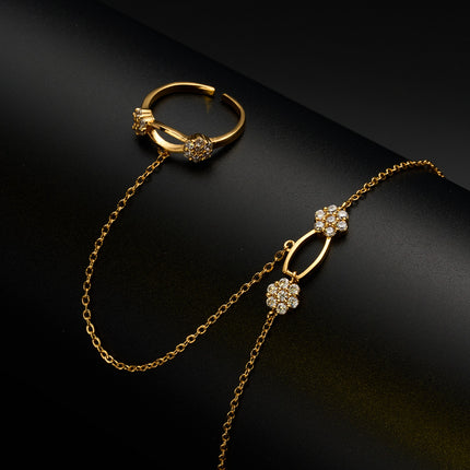 Pulsera De Flores De Cobre Con Zirconia Cadena De Dedo Integrada