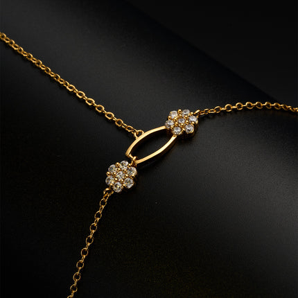 Pulsera De Flores De Cobre Con Zirconia Cadena De Dedo Integrada