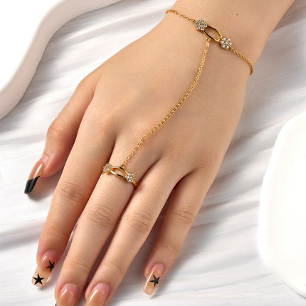 Pulsera De Flores De Cobre Con Zirconia Cadena De Dedo Integrada