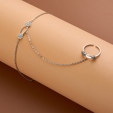 Pulsera De Flores De Cobre Con Zirconia Cadena De Dedo Integrada