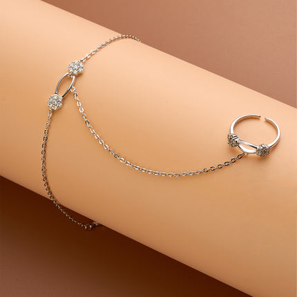 Pulsera De Flores De Cobre Con Zirconia Cadena De Dedo Integrada