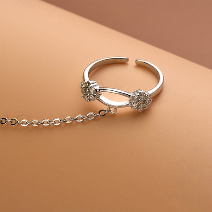 Pulsera De Flores De Cobre Con Zirconia Cadena De Dedo Integrada