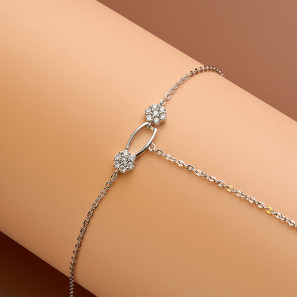 Pulsera De Flores De Cobre Con Zirconia Cadena De Dedo Integrada