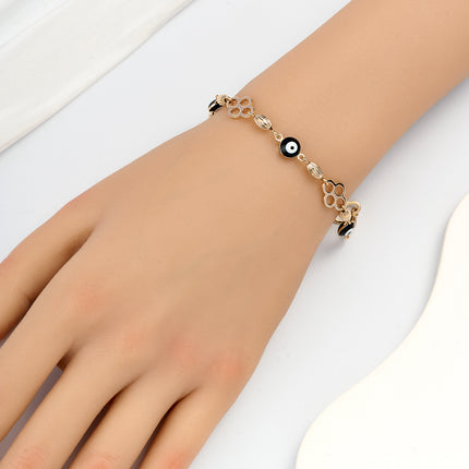 Pulsera De Cadena Con Ojo Negro Minimalista En Cobre, Diseño Elegante