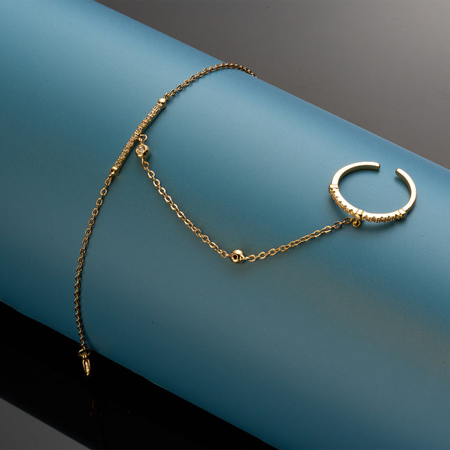 Pulsera Y Anillo De Cobre Diseño Minimalista De Cadena Todo En Uno