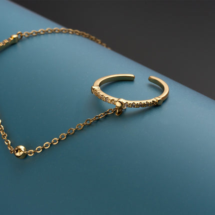 Pulsera Y Anillo De Cobre Diseño Minimalista De Cadena Todo En Uno