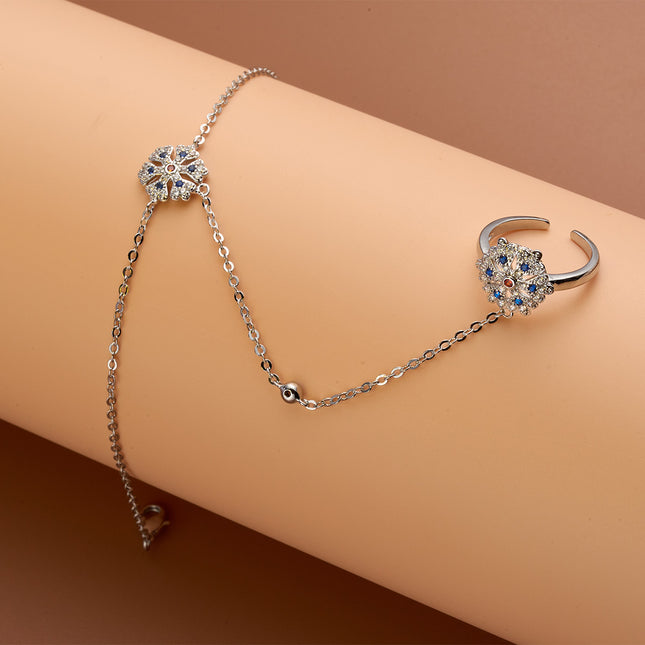 Pulsera Con Anillo De Cobre Con Diseño De Nieve Y Zirconia, Estilo Retro