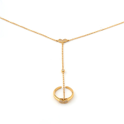Pulsera Y Anillo De Cobre Con Corazón Diseño Cadena De Dedo Integrada
