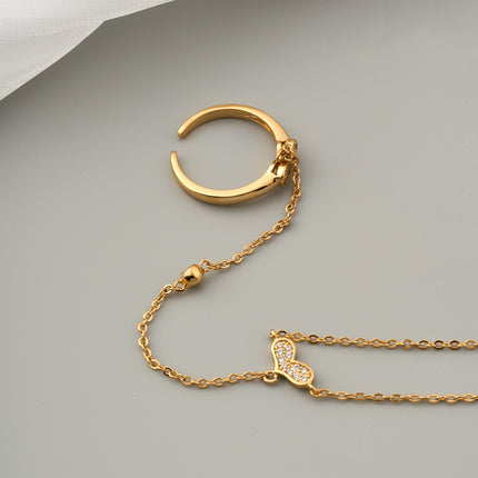 Pulsera Y Anillo De Cobre Con Corazón Diseño Cadena De Dedo Integrada