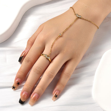 Pulsera Y Anillo De Cobre Con Corazón Diseño Cadena De Dedo Integrada