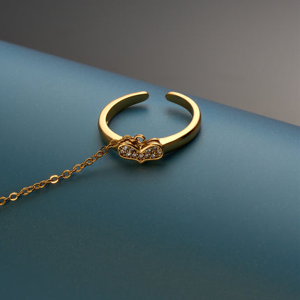 Pulsera Y Anillo De Cobre Con Corazón Diseño Cadena De Dedo Integrada
