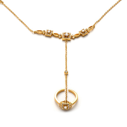 Pulsera De Cobre Con Zirconia, Diseño Retro Cadena De Dedo Integrada
