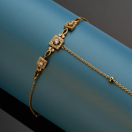 Pulsera De Cobre Con Zirconia, Diseño Retro Cadena De Dedo Integrada