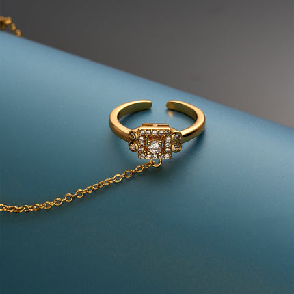 Pulsera De Cobre Con Zirconia, Diseño Retro Cadena De Dedo Integrada