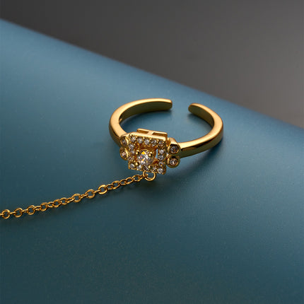 Pulsera De Cobre Con Zirconia, Diseño Retro Cadena De Dedo Integrada