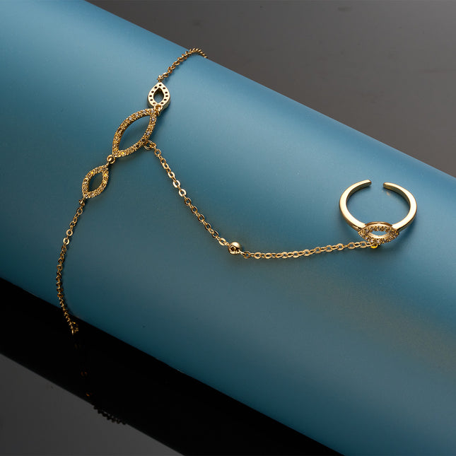 Pulsera Y Anillo De Cobre Con Zirconia, Diseño Minimalista Todo En Uno