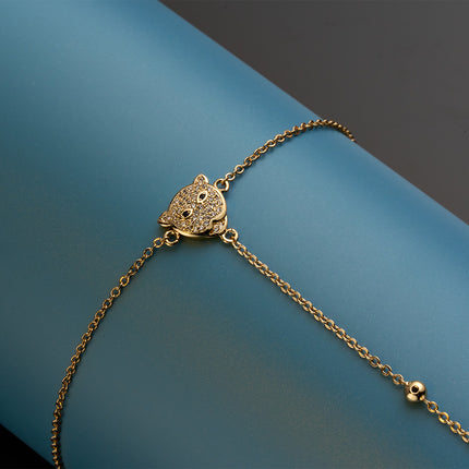 Pulsera Y Anillo De Cobre Diseño De Leopardo Cadena De Dedo Integrada