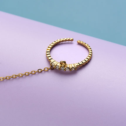 Pulsera De Cobre Con Zirconia Cadena De Dedo Integrada