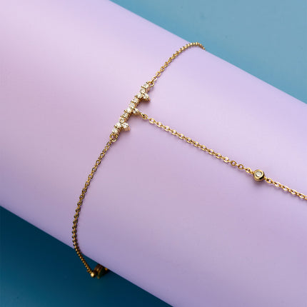 Pulsera De Cobre Con Zirconia Cadena De Dedo Integrada