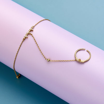 Pulsera De Cobre Con Zirconia Cadena De Dedo Integrada