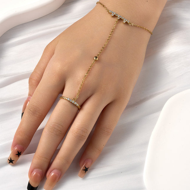 Pulsera De Cobre Con Zirconia Cadena De Dedo Integrada