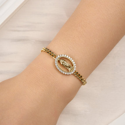 Pulsera Religiosa Con Imagen De Sacerdote En Cobre De Oro De 14K
