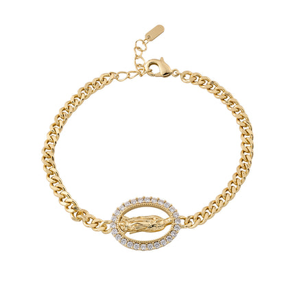 Pulsera Religiosa Con Imagen De Sacerdote En Cobre De Oro De 14K