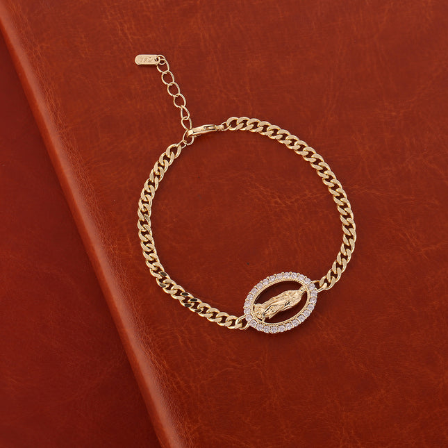 Pulsera Religiosa Con Imagen De Sacerdote En Cobre De Oro De 14K