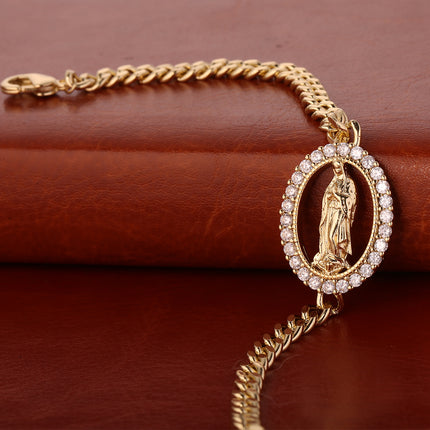 Pulsera Religiosa Con Imagen De Sacerdote En Cobre De Oro De 14K