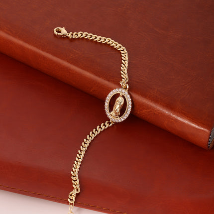 Pulsera Religiosa Con Imagen De Sacerdote En Cobre De Oro De 14K
