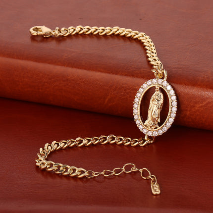 Pulsera Religiosa Con Imagen De Sacerdote En Cobre De Oro De 14K