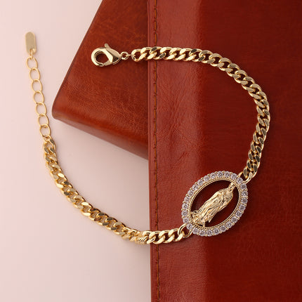 Pulsera Religiosa Con Imagen De Sacerdote En Cobre De Oro De 14K