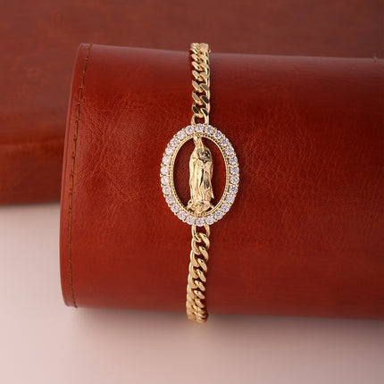 Pulsera Religiosa Con Imagen De Sacerdote En Cobre De Oro De 14K