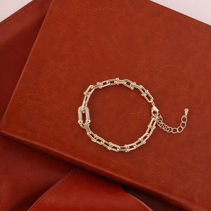 Pulsera De Cadena En Forma De U Cobre Chapado En Oro De 14K